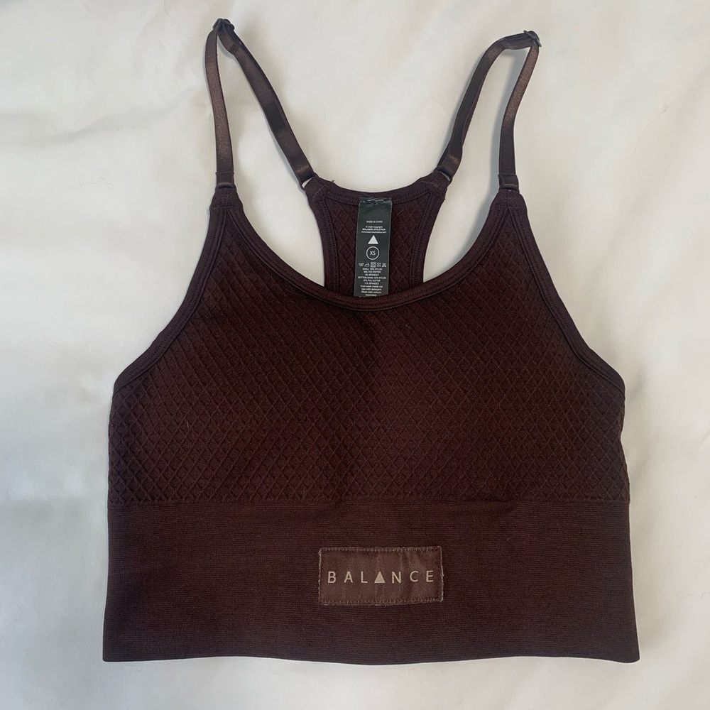 Balance Athletica Scoop Neck, Longline Bra - XS - Chocolate Brown